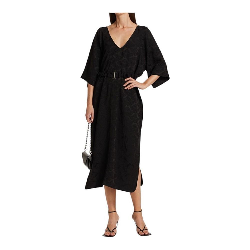 Ganni Black Jacquard Print Midi Dress Size 4 (36) NWT ** no belt